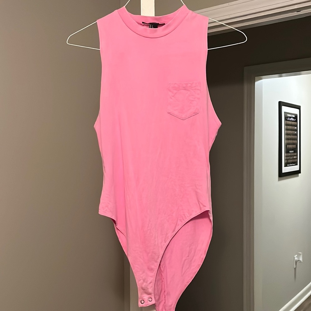 Bright pink bodysuit with front pocket from Forever21 Red